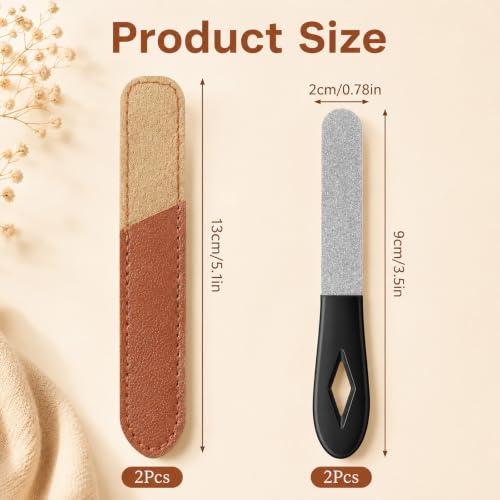 Skrfren Metal Nail File 2 Pack with Leather Case, 3.5 Inch Stainless Steel Fine Grit Travel Nail Files for Natural Nails