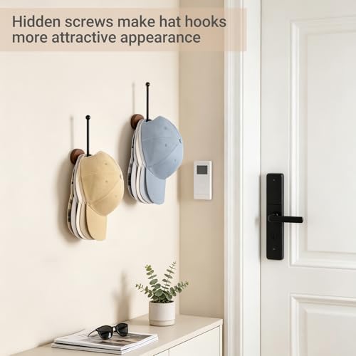Dahey Hat Organizer Wall Hooks - 2 Pack L-Shaped Storage Rack for Baseball Caps