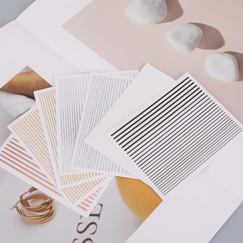 Metallic Nail Art Striping Tape Stickers - 7 Sheets Gold & Silver DIY