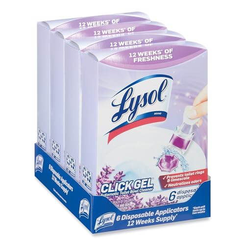 Lysol Click Gel Toilet Bowl Cleaner Lavender 6 Count - Automatic, Long-Lasting Freshness, Touch-Free Application