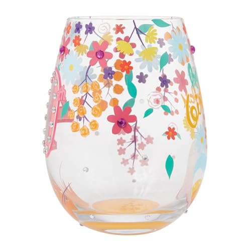 Enesco Lolita Designs Happy 40th Birthday Hand-Painted Artisan Stemless Wine Glass, 20 Ounce, Multicolor