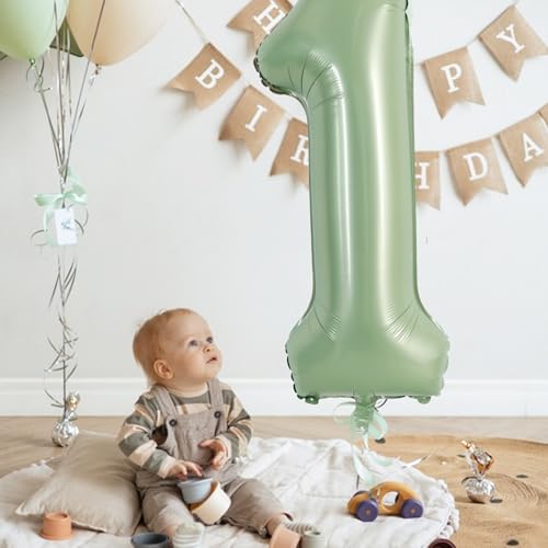 TONIFUL 40 Inch Sage Green Number 1 Balloon for Birthday Graduation Wedding Party Decor