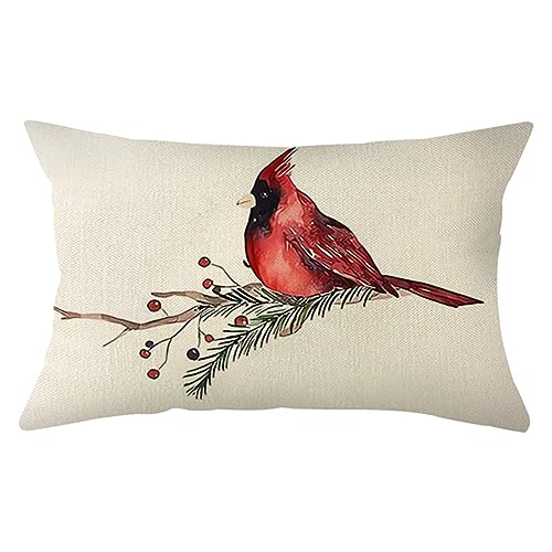 Christmas Cardinal Throw Pillow Cover - 12x20 Inch Cushion Case