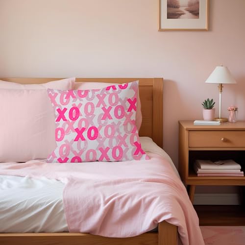 Pink XOXO Flannel Pillow Cover 18x18, Coquette Decor - Model 07