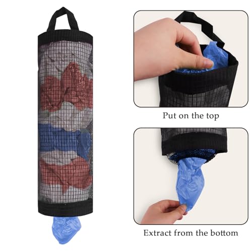 Heavy-Duty Mesh Grocery Bag Holder with Dispenser, Hanging Storage Organizer