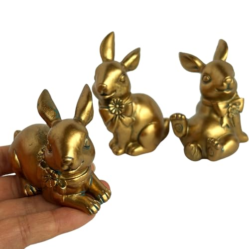 Hand-Painted Gold Easter Bunny Statues - Set of 3 Resin Decor