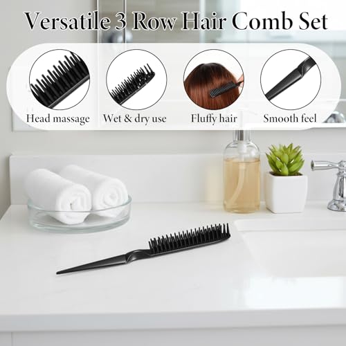 8-Piece 3-Row Rat Tail Hair Styling Comb Set for Detangling Curls