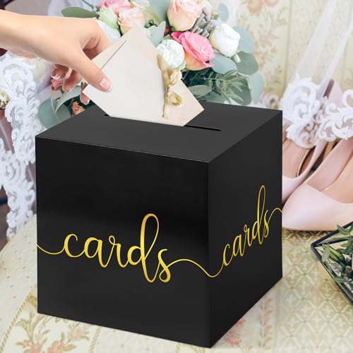 Adecortalk 9'' Black Wedding Card Box with Gold Foil Design