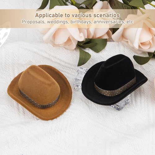 Brown ZORZA 2-Piece Velvet Cowboy Hat Jewelry Box for Rings & Jewelry