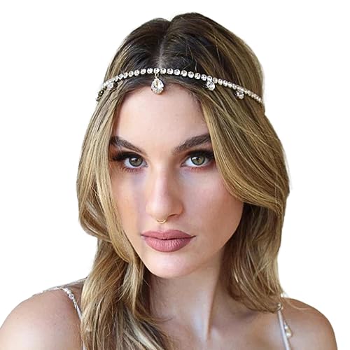SAWINDA Silver Crystal Rhinestone Head Chain Wedding Hair Jewelry