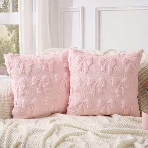 Cute Pink Bow Throw Pillow Covers Set of 2 - 18x18 Inch