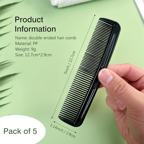 Zoolinn Black Pocket Comb Set 5-Piece Sturdy Hair and Beard Grooming Tools