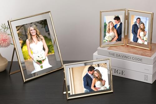 Gold 8x10 Inch Floating Picture Frame 2 Pack - Adjustable Tabletop & Wall Mount
