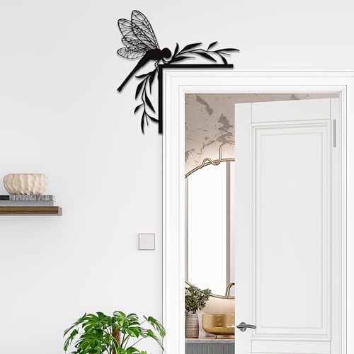 Rajukit Matte Black Metal Dragonfly Wall Art - Waterproof Door Frame Decor