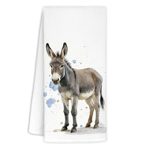 Watercolor Donkey Hand Towels - 16x24 Inch Decorative Kitchen & Bath Towels