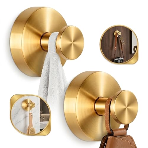 Gold Suction Cup Hooks - Heavy Duty Bathroom Shower Hooks for Towels & Robes