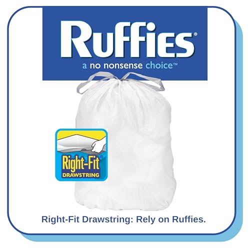 Ruffies 13 Gallon Tall Kitchen Trash Bags, Drawstring, 30 Count