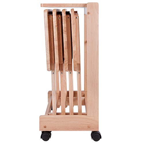 Winsome Brienda Snack Table Set with Mobile Serving Cart, for Living Room, Patio, 32", Natural, Set of 4 Tables