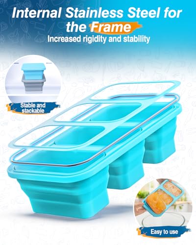 Collapsible Silicone Freezer Tray with Lid - 2 Pack, Blue