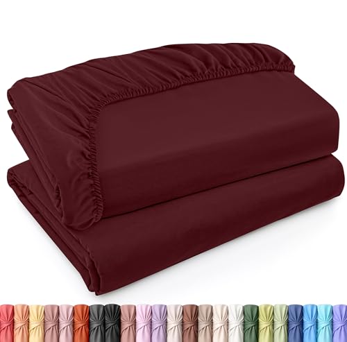 Utopia Bedding Pack of 2 Burgundy Twin XL Fitted Sheets – Deep Pocket, Microfiber, All-Around Elastic