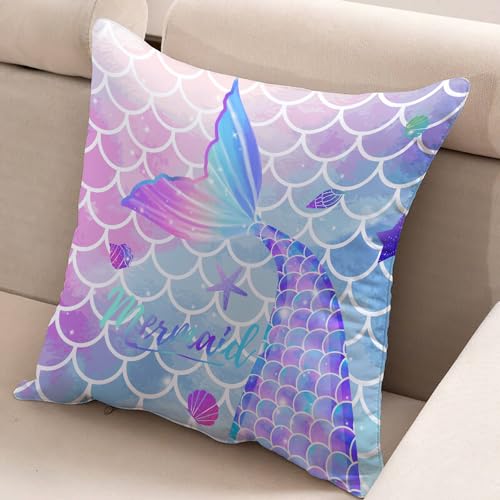 Mermaid Throw Pillow Covers 18x18, Soft Decorative Pillowcases (Mer01) - 2 Pack