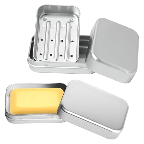 Gabrella 2 pcs Aluminum Travel Soap Container with Lid Self Draining Portable Bar Soap Holder for Bathroom Gym Camping