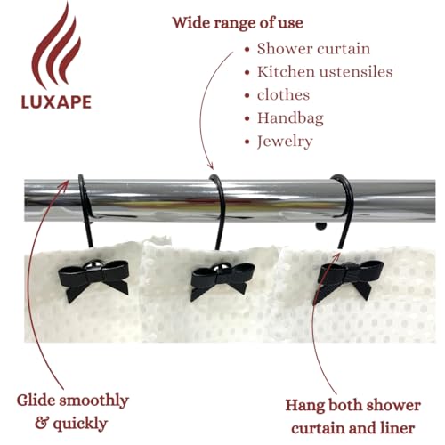 Luxape 12PCS Bow Shower Curtain Hooks - Smooth Gliding Metal Rings