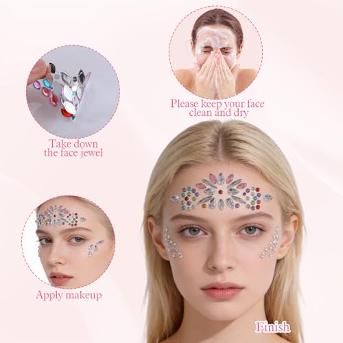 5 Sets Face Gems Self Adhesive Jewels for Festival Rave Makeup