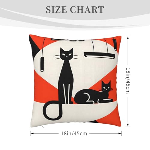 Mid-Century Modern Black Cat Throw Pillow Cover 18"x18"