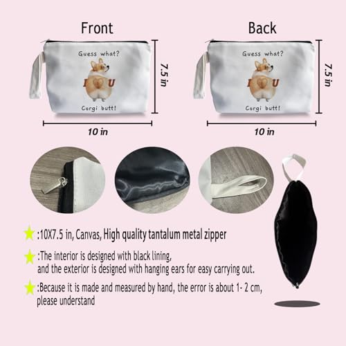 Corgi Butt Makeup Bag Cute Dog Canvas Cosmetic Travel Pouch