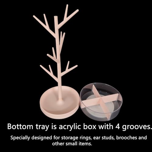 Pink Jewelry Display Stand with Rotatable Base & Storage Box