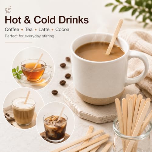 5.5 Inch Premium Birch Wood Coffee Stir Sticks - 200 Count