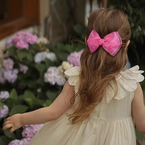 Miroksh 6-Inch Hot Pink Organza Double Mesh Ribbon Hair Bow Clip