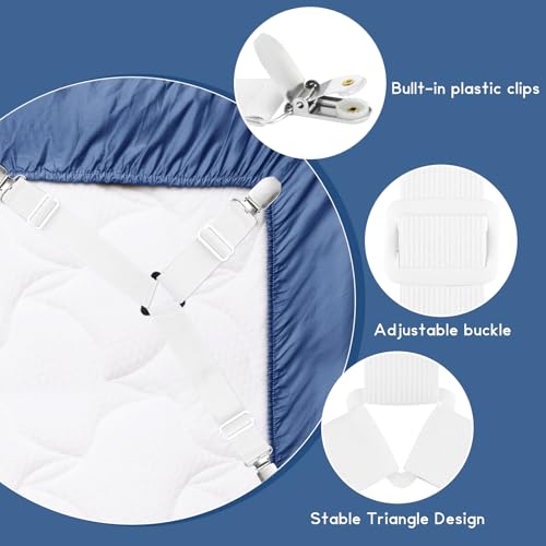 Adjustable Bed Sheet Holder Straps - 2 Pcs White Fasteners