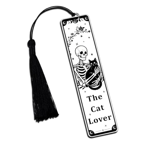 Gothic Cat Bookmark - Skeleton & Black Cat Design for Book Lovers