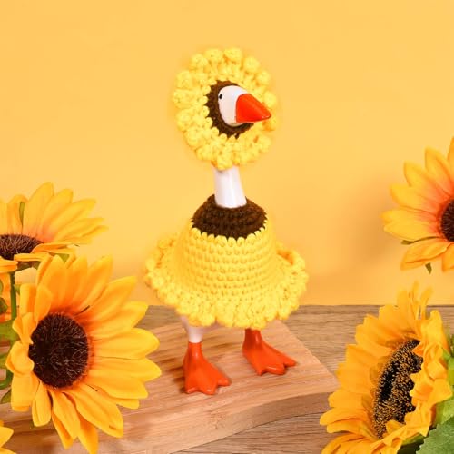 Sunflower Desk Goose Outfit - Handmade Crochet Clothes & Hat for 7" Goose Statues