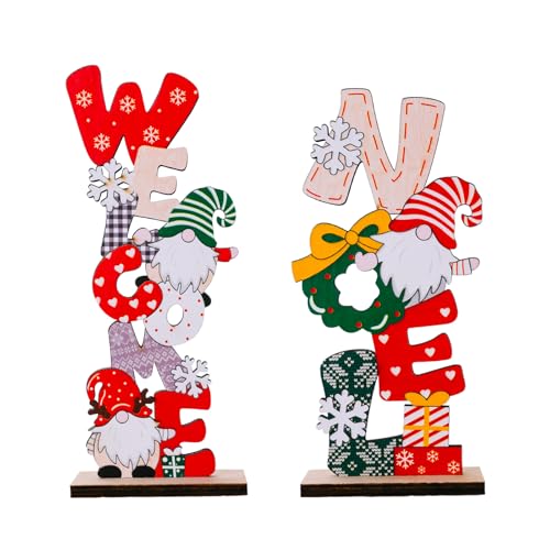 Wooden Christmas Gnome Centerpiece Signs - 2 Pack Table Decor