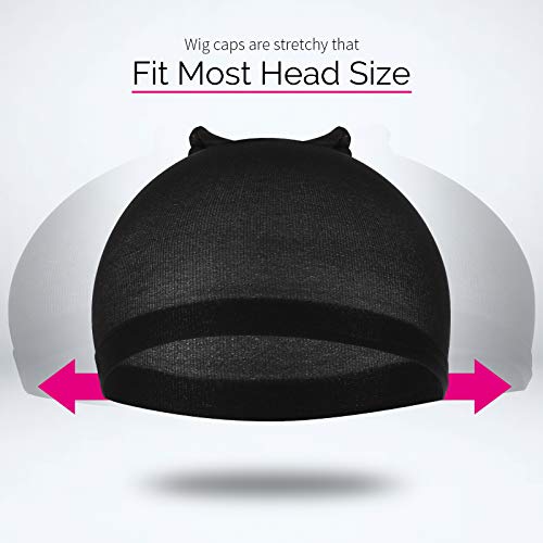 Fandamei 6PCS Black Wig Cap Stretchy Nylon Stocking Caps for Women