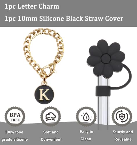 Stanley Cup Accessories Flower Straw Cover and Initial Letter K Charm
