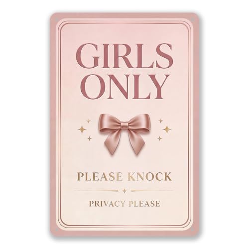 Girls Only Door Sign - Blush Pink & Rose Gold Preppy Room Decor, 8x12 Inch