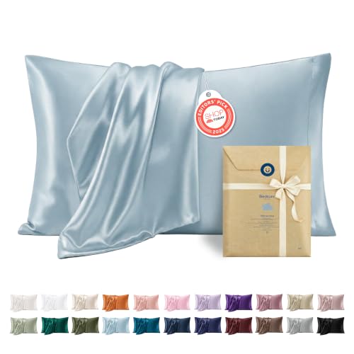Bedsure Satin Pillowcases Queen Set of 2 - Silky Stone Blue Covers