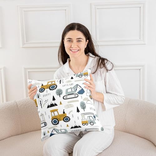 Feelyou Construction Truck Throw Pillow Covers, 22x22 Inch Set of 2