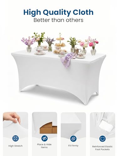 Utopia Kitchen 4FT Spandex Tablecloth - White Stretch Cover (2 Pack)