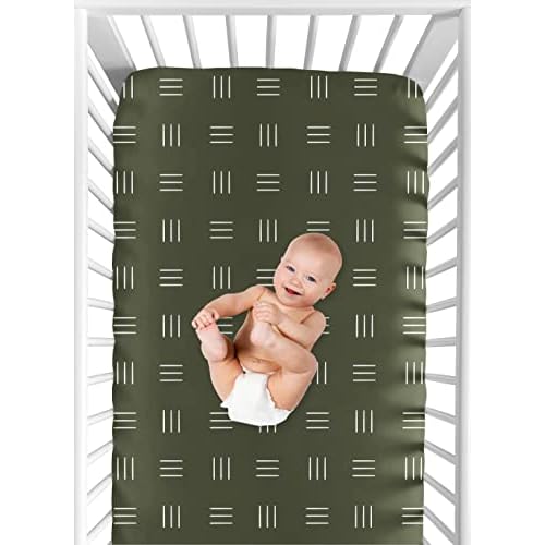 Sweet Jojo Designs Fitted Baby Crib Sheets (Green and White Boho Mudcloth) for Boys or Girls, Infant Nursery, Toddler Room - Standard Size (Bohemian, Woodland Tribal, Southwest, Hatch, Gender Neutral)