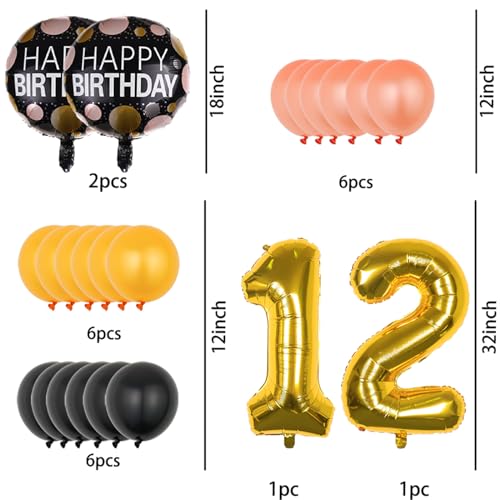 Gold Number 12 Balloons Set - 22 Pcs Birthday Decorations
