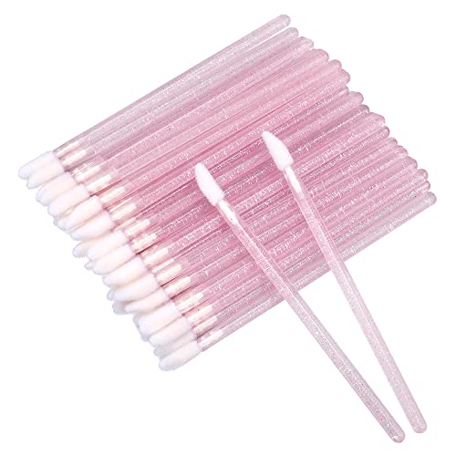 G2PLUS 100PCS Disposable Lip Gloss Applicators with Pink Crystal Handles