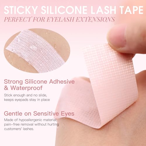 Miuffue Silicone Lash Tape for Eyelash Extensions, Pain-Free Breathable Pink