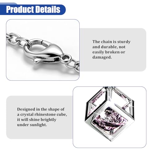 Rhinestone Cube Rear View Mirror Charm with Chain - Pink