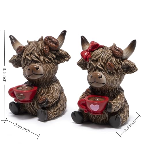 Christmas Highland Cow Coffee Resin Figurines - Farmhouse Holiday Decor