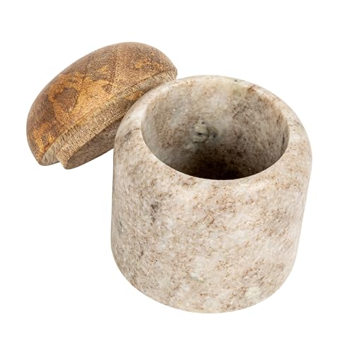 Marble & Mango Wood Pinch Pot Canister with Lid - Natural